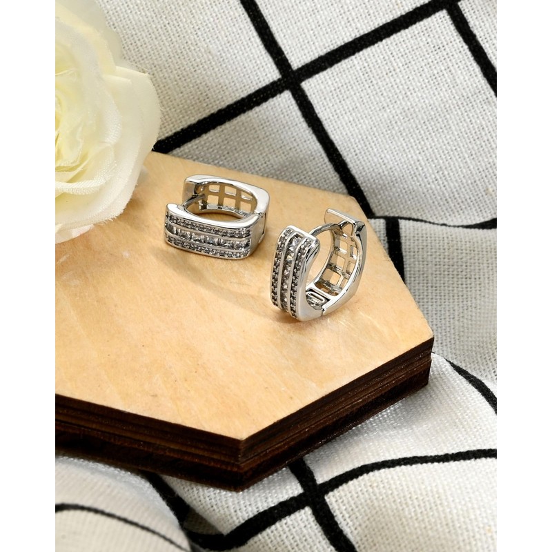 Desnuage Silver Huggie Earrings Cubic Zirconia Huggies for Women Hypoallergenic
