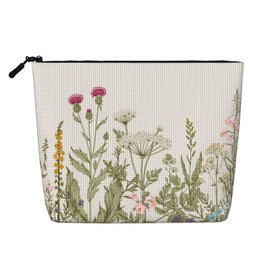 MOLAIGIN Vintage Color Plants Herbs Floral Cosmetic Bag For Women, Travel Makeup Bag, Toiletry Zipper Bag, Large Capacity Aesthetic Cases