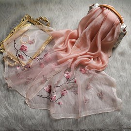 Liebendo Large Silk Embroidery Stole Flower Pattern, Women's, UV Protection, Summer Cooling Countermeasures, Fall Protection, Cold Protection, Anti-pilling, Present, Gift, Skin-friendly, Moisture