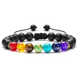 Hamoery Men Women 8mm Lava Rock Chakra Beads Bracelet Braided Rope Natural Stone Yoga Bracelet Bangle(Matte Black Agate)