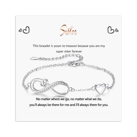 ankbrats Infinity Love Sister Charm Bracelet for Women, White Gold Tone Love Sister Bracelet with Cubic Zirconia, Adjustable Size Friendship Bracelet Birthday Gift for Sister
