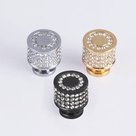 LANC Black Crystal Cabinet Knob Kitchen Knobs - Matte Black Shiny Cabinet Knob Solid Brass Drawer Knobs Modern Cabinet Hardware for Cupboard, Drawer, Singele Hole,2 Pack,B1003B-P2