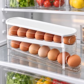 Automatic Rolling Egg Holder for Refrigerator Storage – 2-Tier Space-Saving Egg Dispenser for Organized Kitchen Fridges