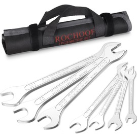ROCHOOF Super-Thin Open End Wrench Set, 7-Piece SAE 1/4"-15/16" Slim Wrenches Chromium-molybdenum Steel Wrench Set with Rolling Pouch