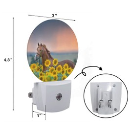 Axayaz Brown Horse LED Night Light Sunflower Field Floral Yellow Sunset Farm Animal Dusk to Dawn Round Lamp Auto Sensor for Bathroom Hallway Living Room