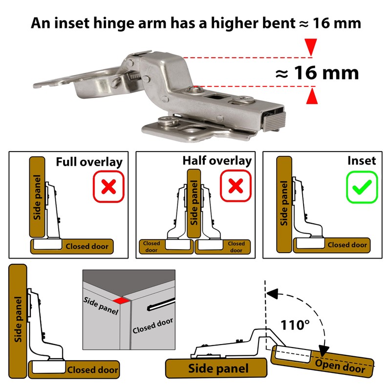 AERZETIX: 4 Invisible 110° Hinges with Shock Absorbing 3D Clip