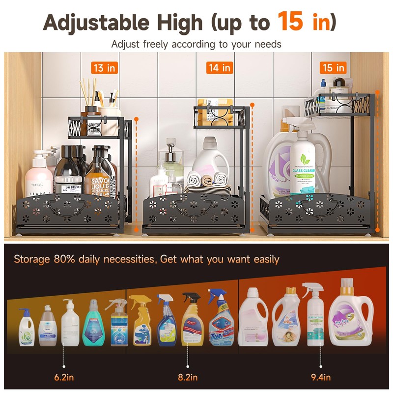 Sevenblue 2 Packs Under Sink Organizer, High Adjustable 2 Tier