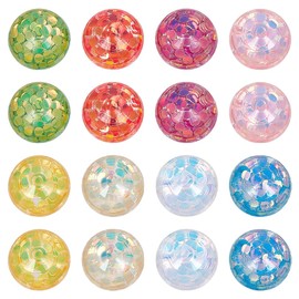 PH PandaHall 8 Colors Glitter Resin Cabochons 48pcs Flat Back Resin Cabochons with Paillette Iridescent Sparkly Cabochon 16mm Half Round Dome for Jewelry Making Setting Bezel Tray Pendant Charms