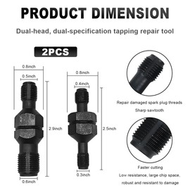 Ohleats 2 PCS Spark Plug Thread Chaser Tool, M14 x 1.5/M18 x 1.5 M10 x 1.0/M12 x 1.25 Thread Spark Plug Chaser Tap Set, Double-Ended High-Carbon Steel Spark Plug Thread Repair Tools