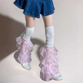 Sup-Coente Pastel Goth Leg Warmers for Women Y2k Cute Scene Long Kawaii Flared Alt Cutecore 80s Accessories Scenecore Emo Fashionable Flare Sheer Lace Legwarmers, Light Pink