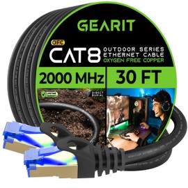 GearIT Cat8 - Cable Ethernet para exteriores, a prueba de agua, entierro directo, subterráneo, cubierta de LLDPE UV, cobre puro, 26 AWG, 40 GB/s, 2000 MHz, cable de conexión SFTP, POE, 9.14 m