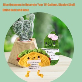 Positive Support Taco & Emotional Support Pickle,Knitted Inspirational Crochet Taco for Cheer Up Gift Party Decoration,Funny Encouragement Gifts