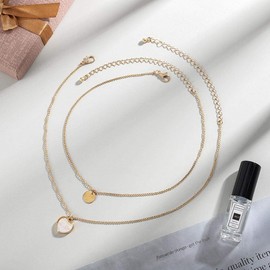 Chicque Dainty Layered Necklace Set Love Coin Necklace Chain Pendant Necklace Jewelry 2PCS for Women and Girls (Gold)