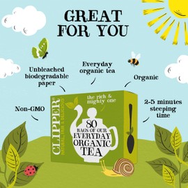 Clipper Tea Organic Fairtrade Everyday - USDA Organic, Non-GMO, Fair Trade, Sustainable Caffeinated British Tea, 4 Pack, 320 Unbleached Tea Bags - New Foil Free 100% recyclable packaging