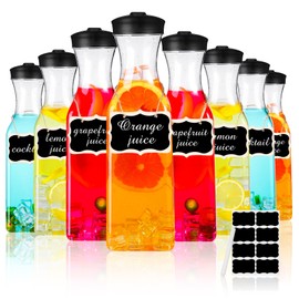 Lallisa 8 Pcs 54 oz Plastic Carafe Water Carafe with Lid Clear Plastic Pitcher with Lid Square Base Drink Containers for Fridge Mimosa Bar Supplies Water, Milk, Juice with Labels Hanging Tags