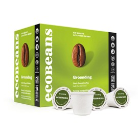 ecoBeans Organic Dark Roast Coffee Pods – 24 Count – Compostable & Keurig K-Cup Compatible – Smooth, Uplifting Flavour – Eco-Friendly Single Serve Coffee – Sustainable Packaging (24, Dark Roast)