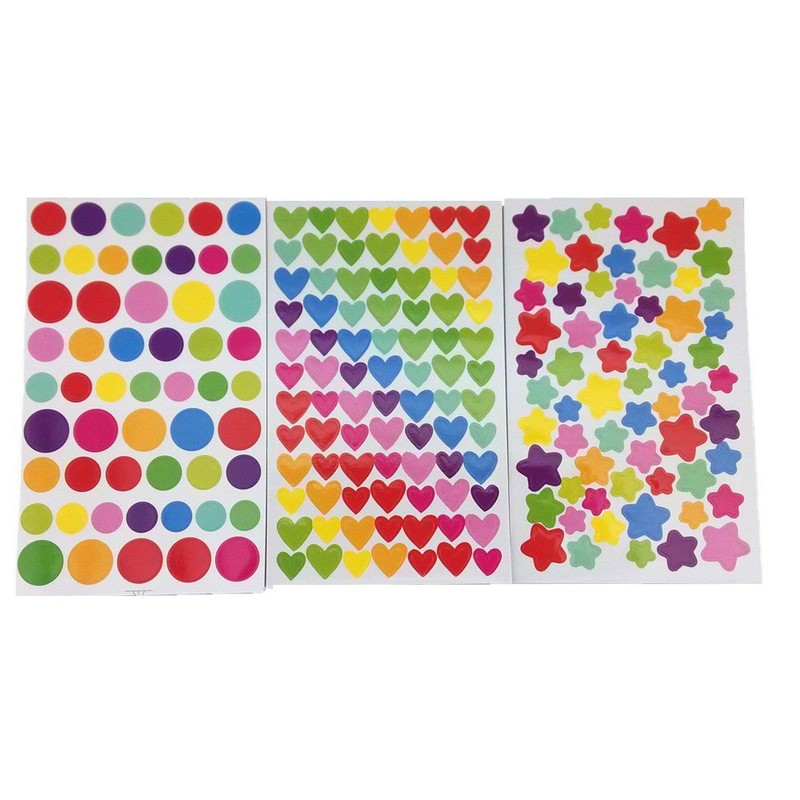 yueton 18 Sheets Colorful Heart Shape, Round Dots and Star