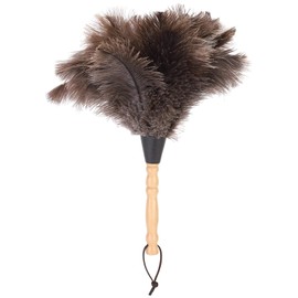 Ostrich Feather Duster,Feather Duster Fluffy Natural Genuine Ostrich Feathers with Wooden Handle and Eco-Friendly Reusable Handheld Ostrich Feather Duster Cleaning Supplies, Gray and Brown