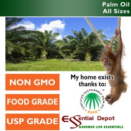 Essential Depot Palm Oil - 1 Quart - 32 oz - RSPO Certified - Sustainable - Food Grade - Kosher - Not Hydrogenated - Safety Sealed HDPE Container with Resealable Cap