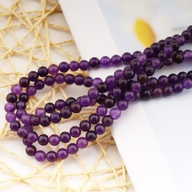 HERZWILD Pack of 180 Natural Gemstone Beads Round Gemstone Beads with Hole for Jewellery Crafts Threading DIY Bracelet Necklaces Jewellery Making (Amethyst-6 mm)