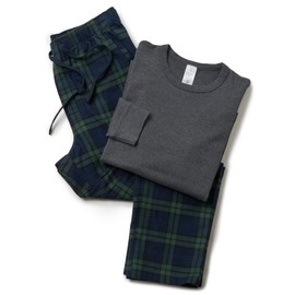 LAPASA Men's Pajama Set 100% Cotton Flannel Top Long Sleeve & Bottom Pants Plaid Sleepwear PJ Sleepwear Lounge Comfy M79 Small (Cotton Top+flannel Bottom) Green&navy Plaid