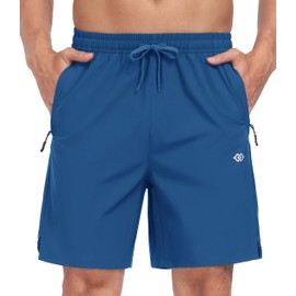MoFiz Men's Athletic Short with Zipper Pocket Gym Exercise Training Jogger Outdoor Hiking Running Short Blue,M
