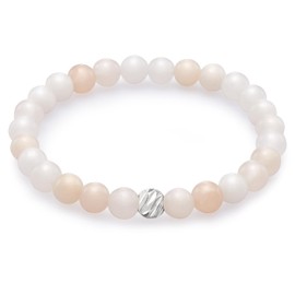 day.berlin Women's Pearl Bracelet Neo Genuine Natural Stone Bracelet with 6 mm Gemstones, Flexible Drawstring 17 cm Long with Rhinestone Pearl, Hand Knotted for Women, 17 centimetres, Rubber, Donglin
