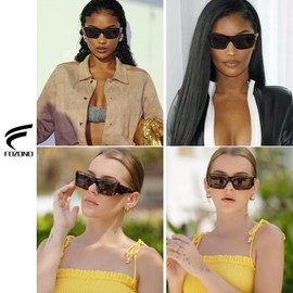 Fozono Polarized Rectangle Cat Eye Sunglasses for Women Retro Trendy Y2K Driving Sun Glasses FZN812(Green-Grey)