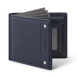 VULKIT Cartera Bifold de Hombre Cartera de Piel Genuina con Bloqueo RFID, Múltiples Ranuras para Tarjetas y Doble Ventana para el DNI Cartera de Uso Diario