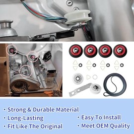 Kit de reparación de secadora 4392067 y polea loca de secadora W10837240 compatible con Whirlpool Maytag Admiral Kenmore piezas de secadora incluye...