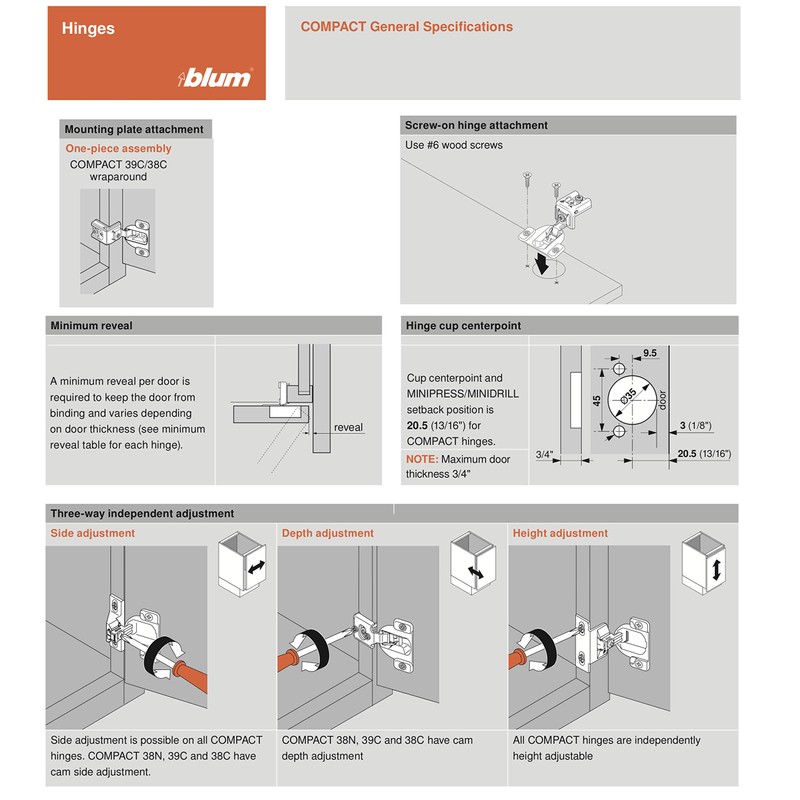 Blum 39C355B.24 Compact BLUMOTION 39C Hinge, Soft-Close, 110 Degree, 1-1/2