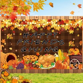 Friendsgiving Banner Decorations 72x44In Extra Large Thanksgiving Backdrop Happy Friends Giving Banners Background for Photograph Indoor Outdoor Celebrations Wall Door Party Home Decor(Dark Brown)