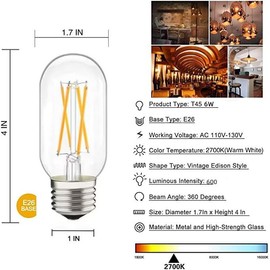 liveMAX Dimmable LED Tubular Bulb 6W,E26 Clear Edison Bulb,60W Equivalent 600 Lumens, Antique Edison Style LED Filament Light Bulbs,Daylight White 5000K Pack of 12