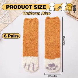 6 Pairs Fluffy Cat Socks, Thick Winter Socks, House Socks, Warm Bed Socks, House Socks, Absorbent Cat Paw Socks, Breathable Cuddly Socks, Women, Cat Paw Socks, Children for Women and Girls, Thick