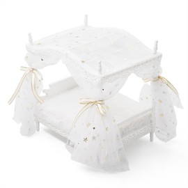Odoria Dollhouse Princess Bed Miniature: 1/12 Scale Queen Bed White Fluffy for 6 inch Dolls Bedroom - Mini Bedding Furniture with Luxury Canopy