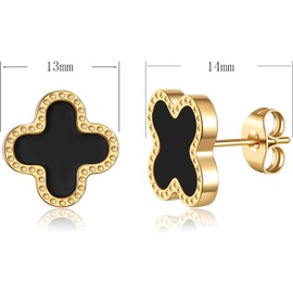 GoFunway 18K Gold Plated Clover Stud Earrings for Women Four Leaf Clover Lucky Dangle Earrings Simple Jewelry Gifts for Womens Girls (Black)