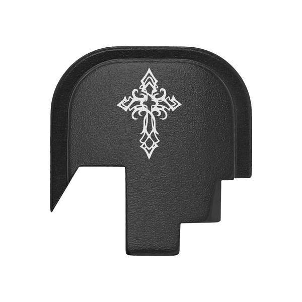 NDZ Performance Rear Slide Cover Plate for Smith & Wesson M&P Shield, M2.0, Shield Plus 9mm .40 S&W Laser Engraved Aluminum in Black - Tribal Cross