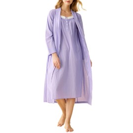 Latuza Women's Sleeveless Cotton Nightgown with Matching Long Robe Set S Purple