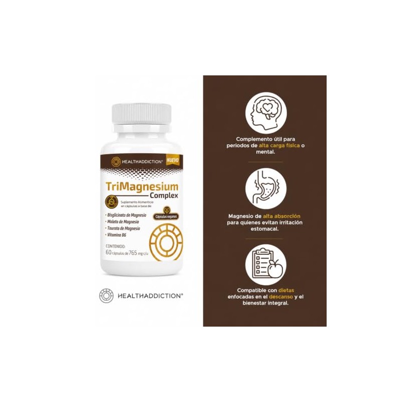 HEALTHADDICTION - Magnesio Complex - TriMagnesium – Suplemento Alimenticio con