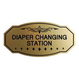 Signs ByLITA - Señal para cambiar pañales, diseño victoriano, Oro cepillado, Small (3" x 6")