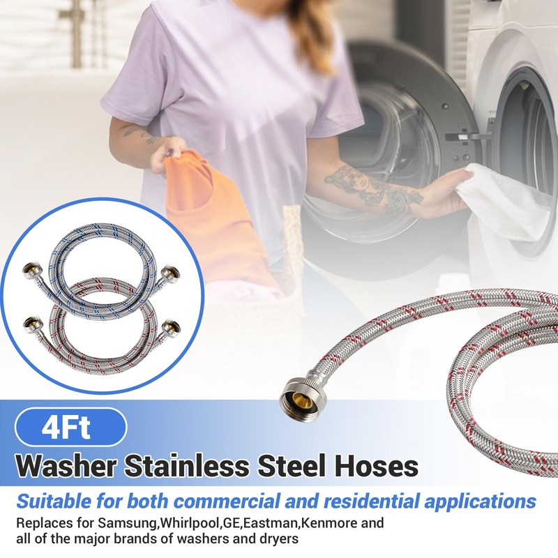 Yejesiy 4 Ft Washing Machine Hoses, 2 Packs Premium Stainless