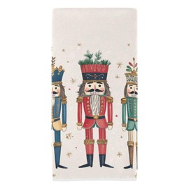 Peystean Cotton Towel, Hand-Drawn Nutcracker Soldiers Christmas Absorbent Soft Hand Towels Home Decor for Guest, Bathroom, Beach, Guest, Hotel, Gym and Spa(16" x 30")