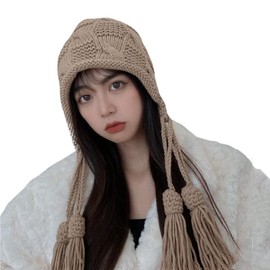 Women's Knit Hat, Autumn/Winter, Cold Protection, Knit Cap, Hat with Earpads, Girls, Plain, Cute, Fashionable, Soft, Warm, Thick, Heat Retention, Breathable, Loose Fit, Large Size, Bicycle, Work or