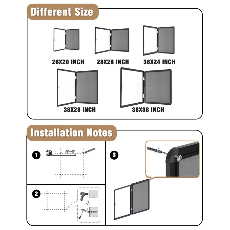 Mifuro 26"x20" Enclosed Bulletin Board, Lockable Weather-Resistant Aluminum Cork Noticeboard