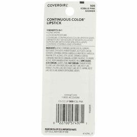 COVERGIRL Continuous Color Lipstick, Iceblue Pink 505, 0.13 Ounce (Pack of 2)