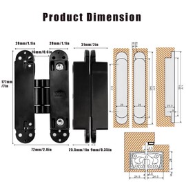 Cokritsm 7 inch 80kg 2Pack Hidden Door Hinges Invisible Hinges for Doors 180 Degrees Concealed Door Hinges 3D Folding Door Hinge with Hex Wrench Screws for Wooden Door