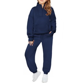 Zaclotre Girls' Clothing Sets Fleece Warm Jogger Set Long Sleeve Half Zip Pullover and Sweatpants Sweatsuits for Girls