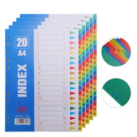 Rongxze 100 Sheets/5 Sets of Dividers A4, Index for A4 Folder with Numbers 1-20 Index, Coloured Dividers for A4 Folders Made of PP for Ring Binder Inserts, Loose Leaf Notebook (30 x 22.5 cm)