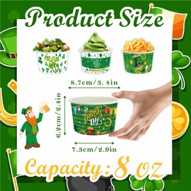 LANCU 60PCS St Patrick's Day Paper Ice Cream Cups 8oz Treat Snack Cups Disposable Soup Bowls Green Shamrock Dessert Bowls for Hot Cold Food Irish St. Patrick's Day Party Supplies