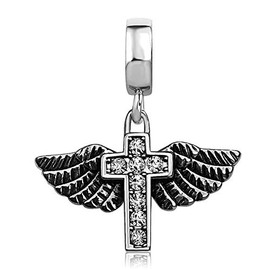 JMQJewelry Religion Cross Jesuss Angel Wings White April Birthstone Womens Beads Charms for Bracelets Mom Son Christmas Jewelry